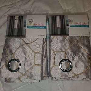 NWT Gray & gold faux silk curtains (two panels sold)